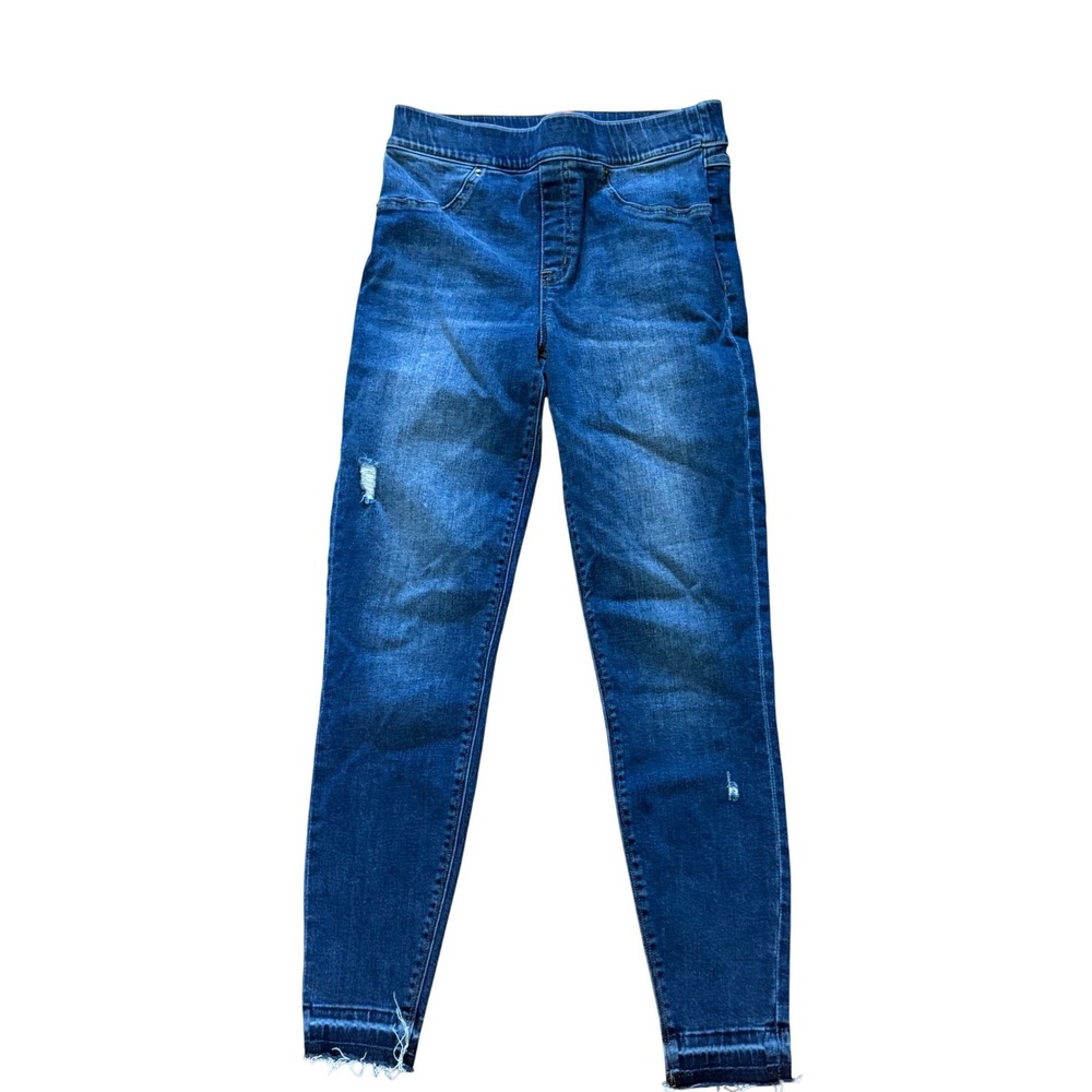 Spanx Denim Distressed Skinny Jeans Medium Wash Raw Hem Size Medium
